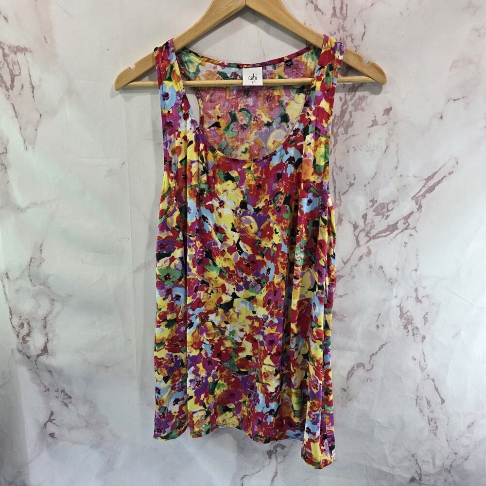 CAbi Tank Top Womens Large Pink Floral Rayon Racerback Luisa Blouse 5045